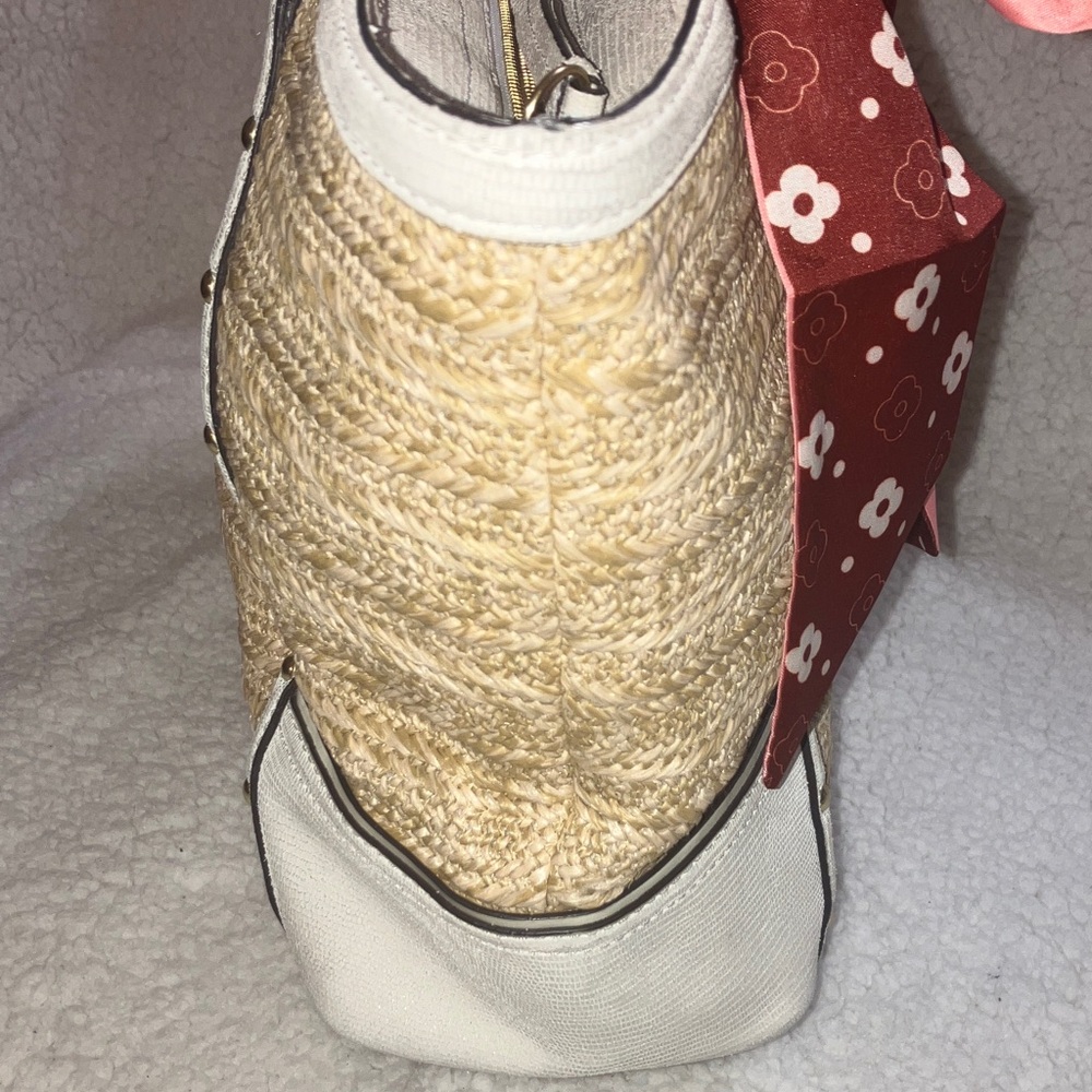 Coach Alexandra Straw python leather trimmed Tote… - image 6